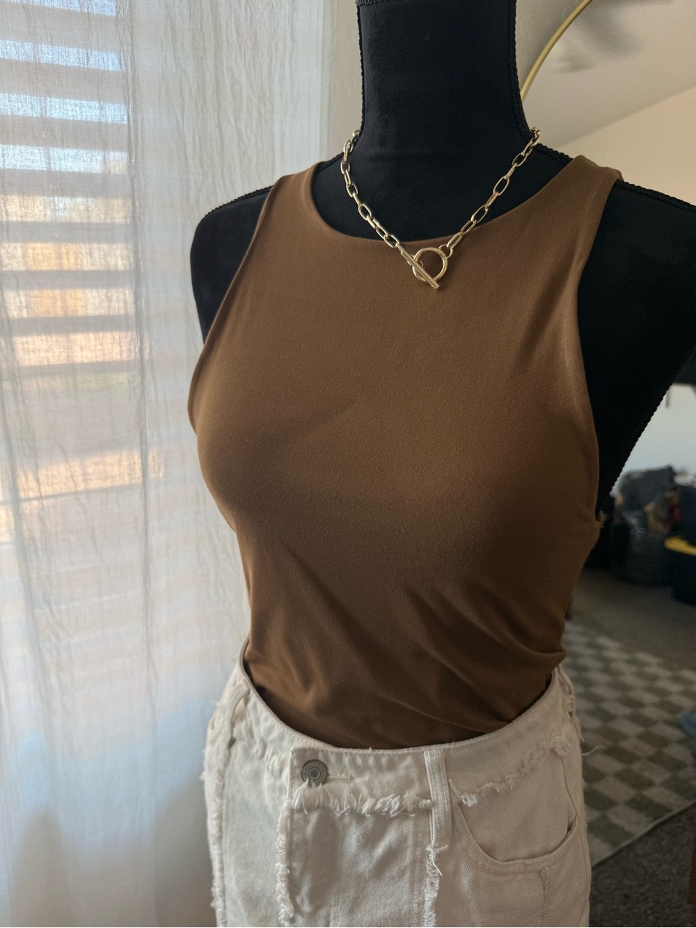 Sincerely Jules 2 Brown & Black Ribbed Tank Top Bodysuit
